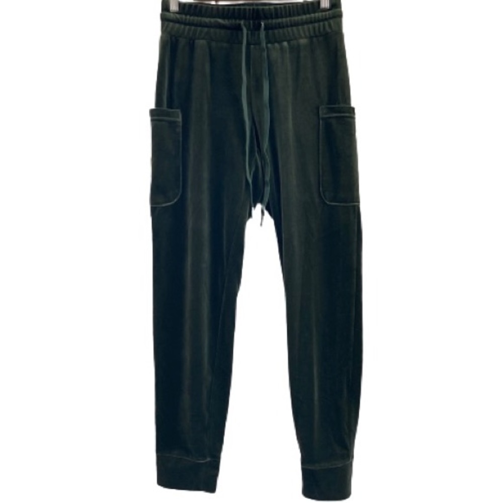 Kyodan Green Velvet Drawstring Joggers Pants Loungewear Cozy Fall Winter